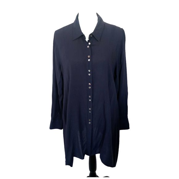 Soft Surroundings Long Line Button Down Assymetrical Flowy Tunic Shirt Dress‎ M - Picture 1 of 16